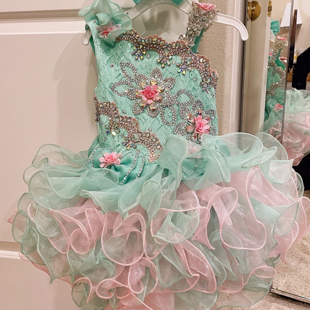 SOLD -Mint green & pink cupcake party/pageant wear.